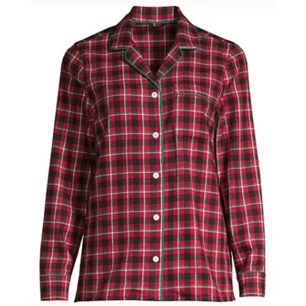 Lands End Pajama Top Women's Plus 3X 24W-26W Red Plaid Cotton New NWT